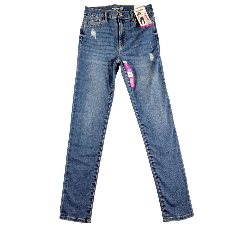 Jordache Girls High Rise Skinny Jeans Medenz Blue Distressed 16 Slim NWT